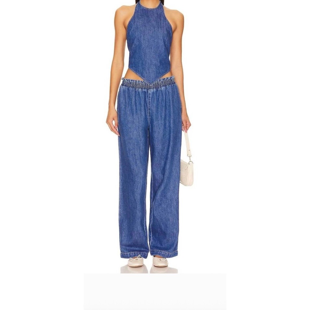 LNA Clothing Santo Denim‎ Elastic Waist Straight Leg Pants True Blue Sz L NWOT